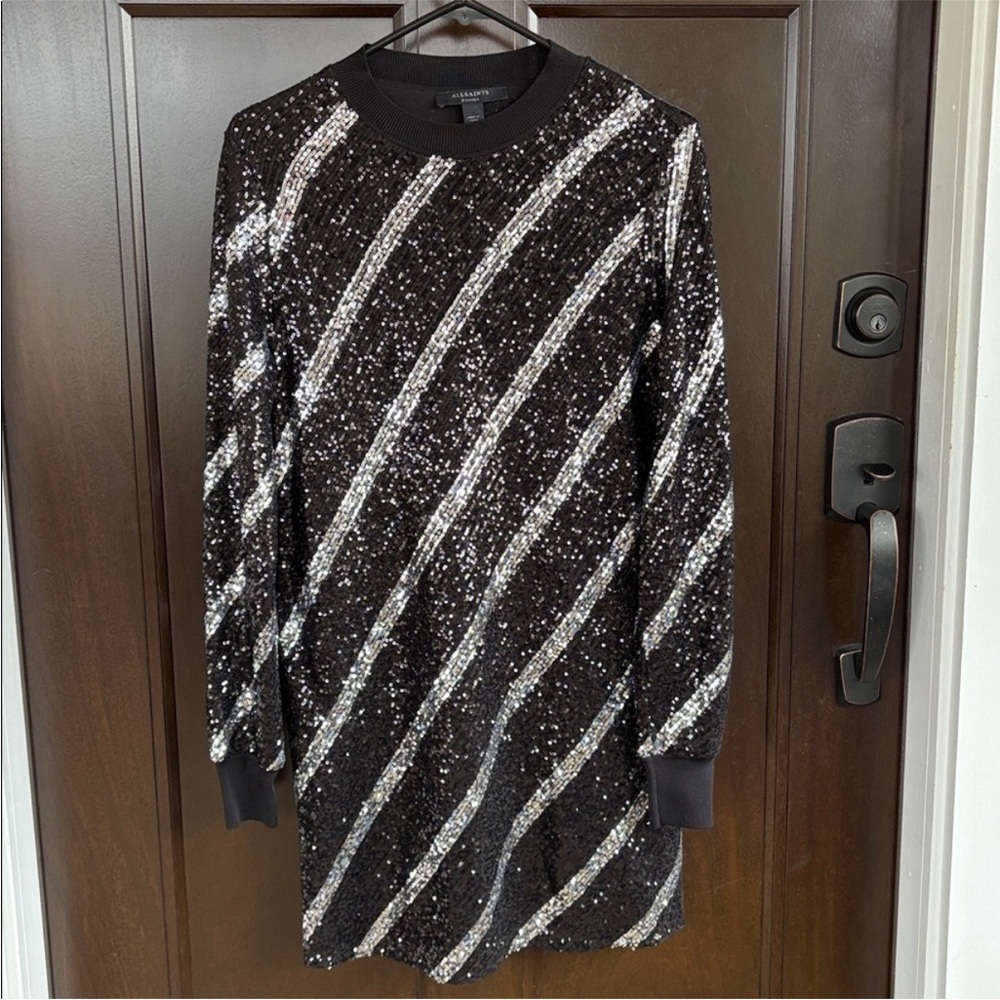 Like New All Saints Jules Sequined Dress Black Silver Generous Size XS - Picture 6 of 13